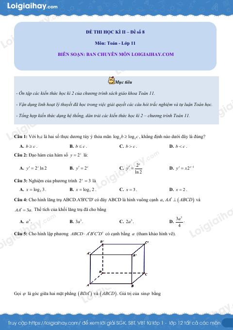 Đề thi học kì 2 Toán 11 - Đề số 8
